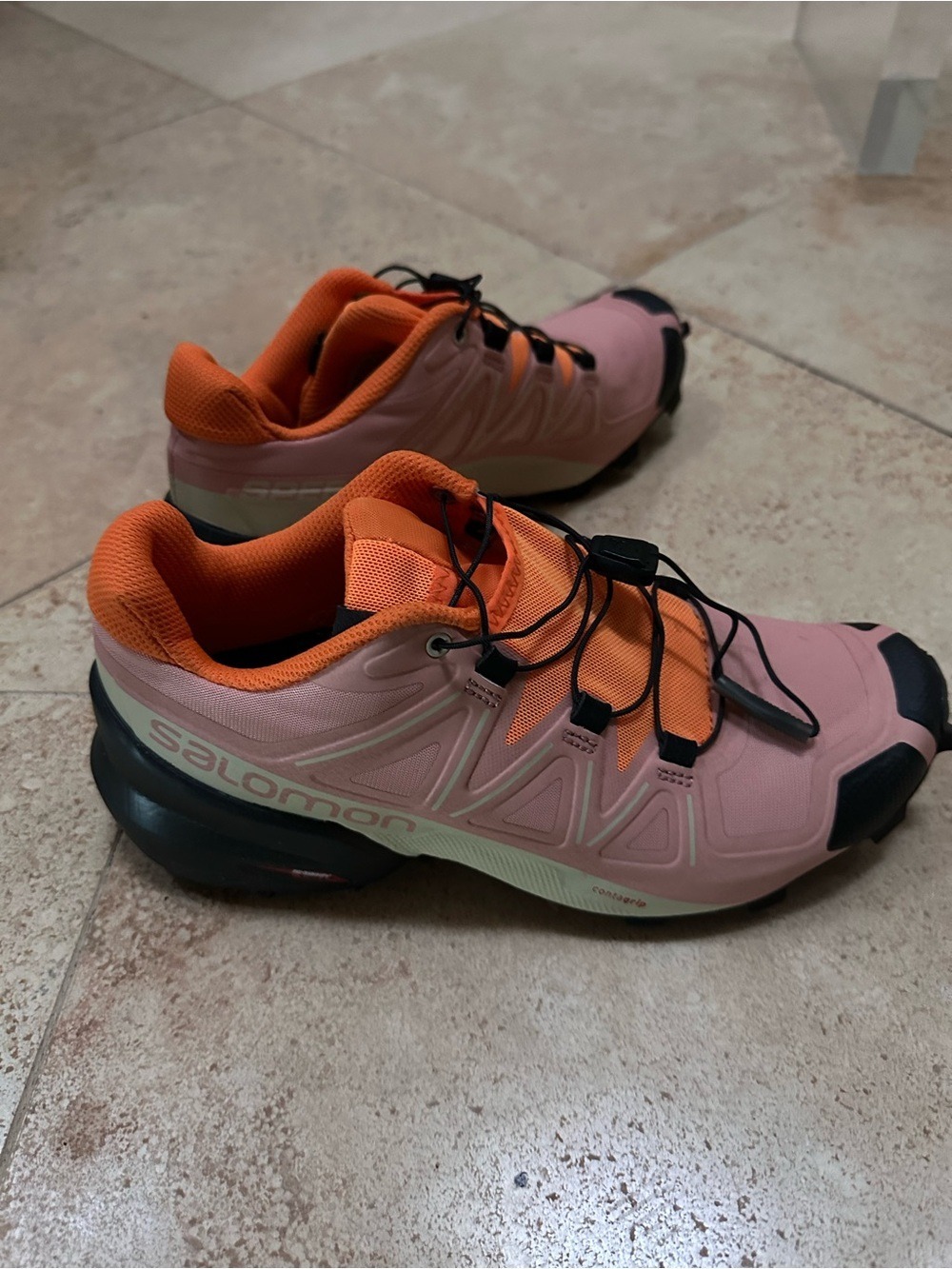 Salomon Women's Pale Pink and Orange Trail/Hiking Sneakers - Picture 2 of 8